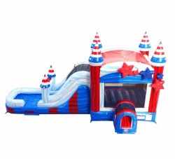 Stars and Stripes inflatable bounce house water slide combo 