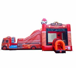 Fire Truck Water Slide Bounce House Combo Wet/Dry